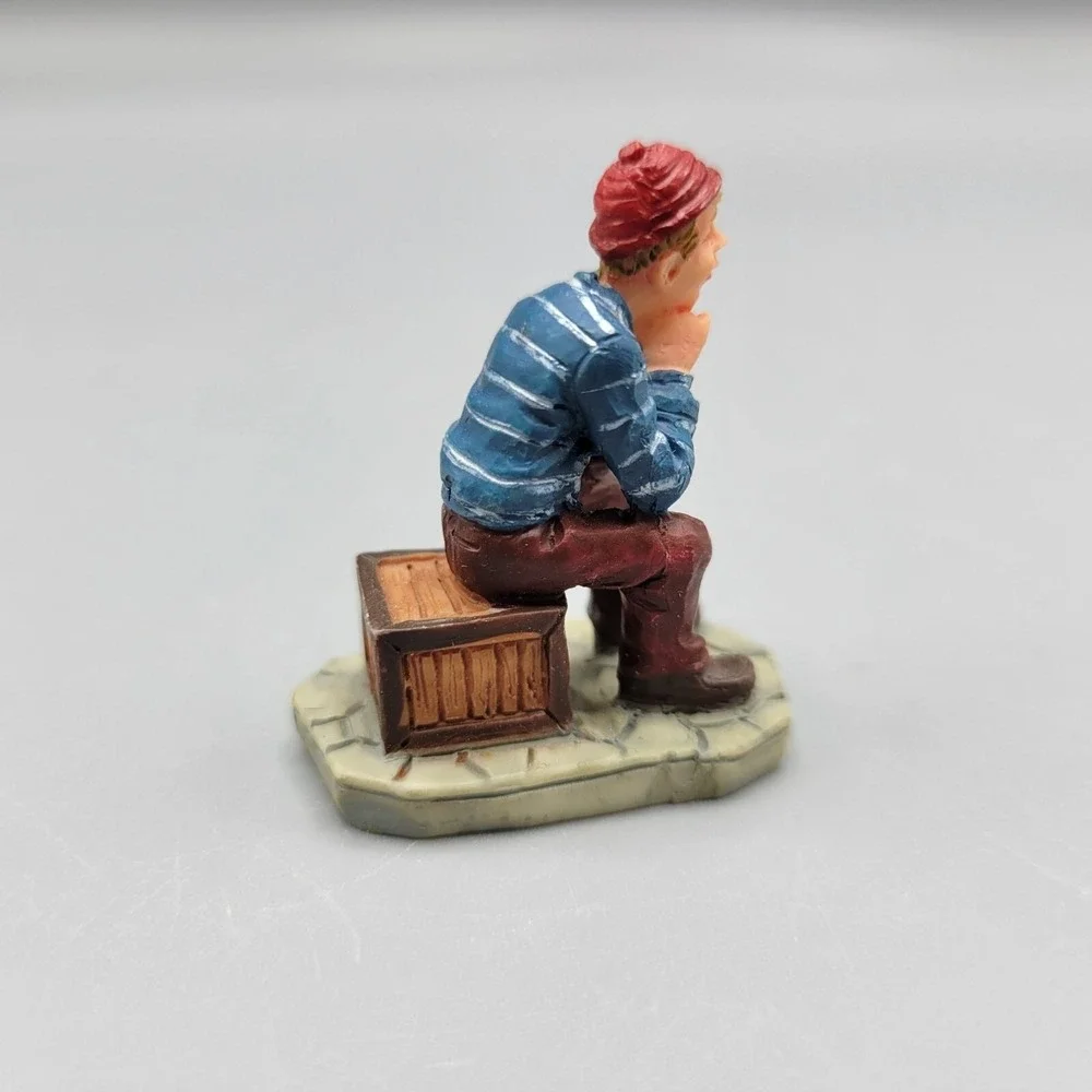 Vintage Lemax Figurine Man Sitting on Box Beanie Hat Story Teller 1.5